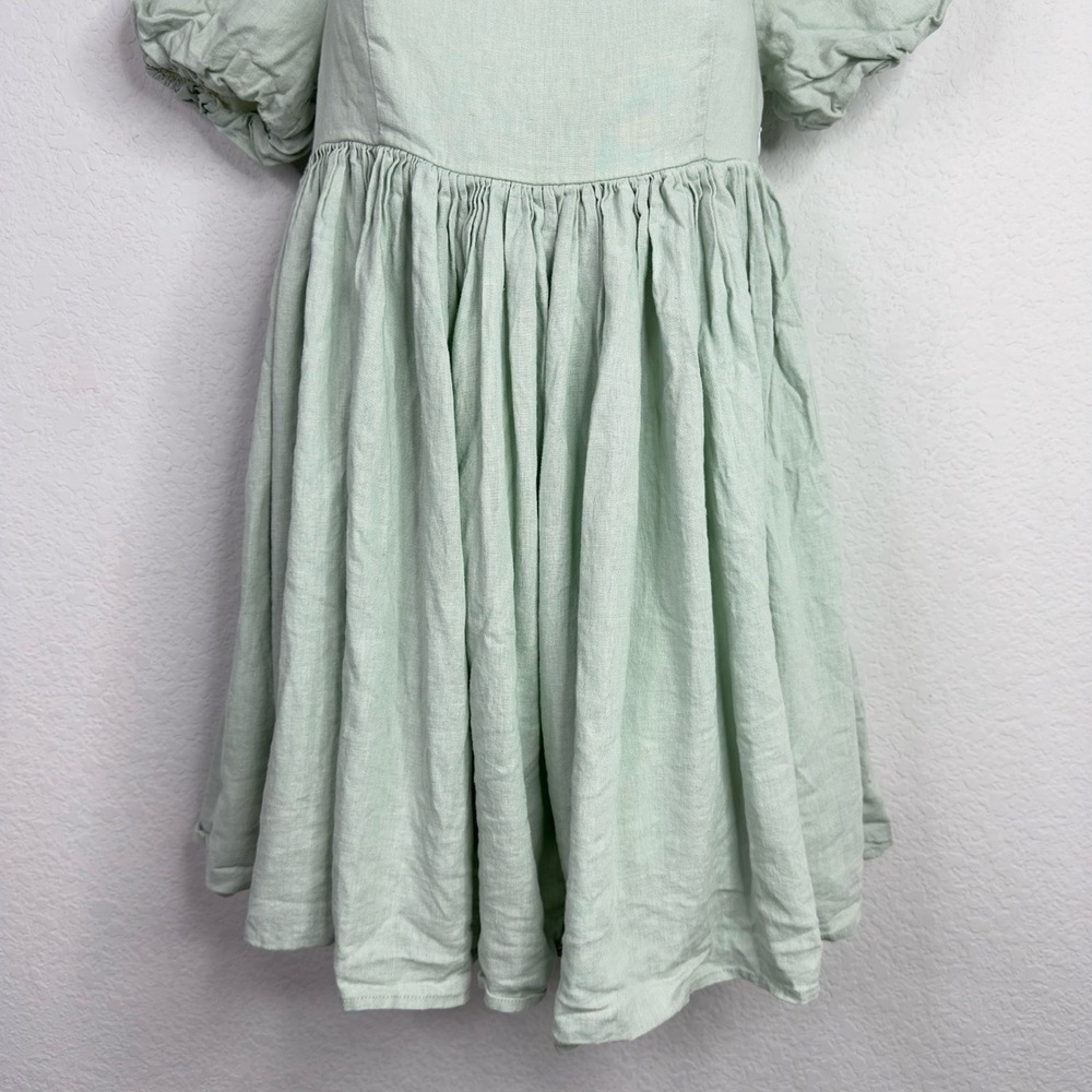American Threads Dress Womens M Green Linen Blend Babydoll Romantic Y2K Cottage - Picture 4 of 7